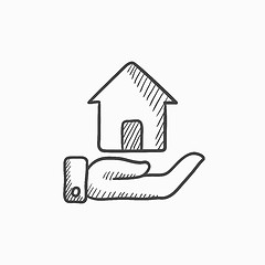 Image showing House insurance sketch icon.