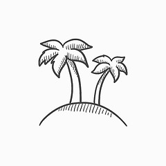 Image showing Two palm trees on island sketch icon.