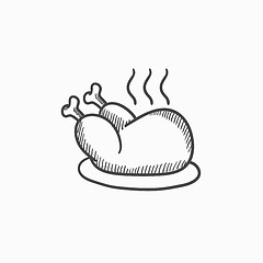 Image showing Baked whole chicken sketch icon.