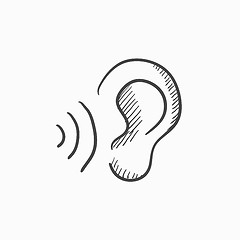 Image showing Ear and sound waves sketch icon.