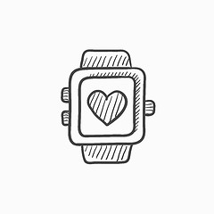 Image showing Smartwatch with heart sign sketch icon.