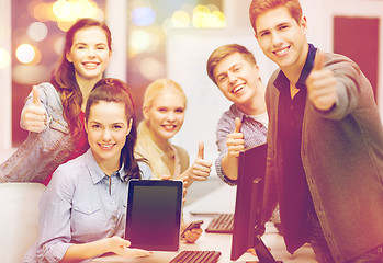 Image showing students with monitor and blank tablet pc screen