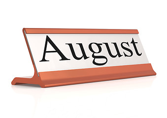 Image showing August word on table tag isolated 