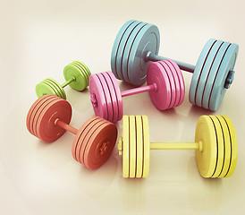 Image showing Fitness dumbbells. 3D illustration. Vintage style.