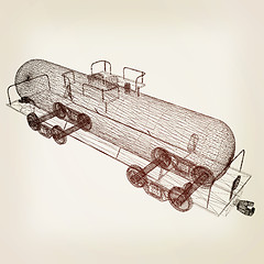 Image showing 3D model cistern car. 3D illustration. Vintage style.