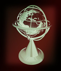 Image showing Terrestrial globe model . 3D illustration. Vintage style.