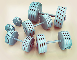 Image showing Fitness dumbbells. 3D illustration. Vintage style.
