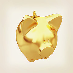 Image showing gold coin with with the gold piggy bank . 3D illustration. Vinta