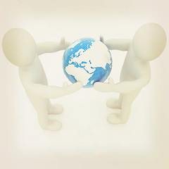 Image showing 3d mens around the earth kindly make contact. 3D illustration. V