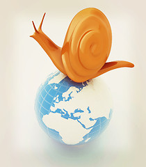 Image showing 3d fantasy animal, snail and earth on white background . 3D illu