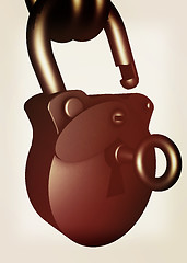 Image showing Vintage old padlock unlocked. 3D illustration. Vintage style.