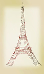 Image showing 3d Eiffel Tower render. 3D illustration. Vintage style.