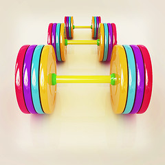 Image showing Fitness dumbbells. 3D illustration. Vintage style.