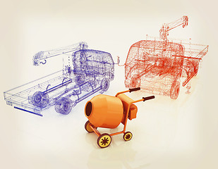 Image showing 3d model concrete mixer and truck. 3D illustration. Vintage styl