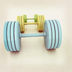 Image showing Fitness dumbbells. 3D illustration. Vintage style.