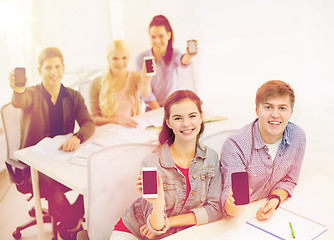 Image showing students showing black blank smartphone screens