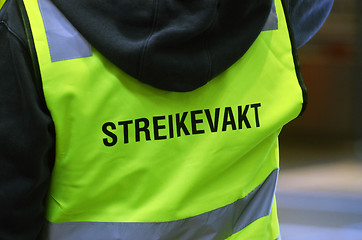 Image showing Striking Norwegian train driver picketing