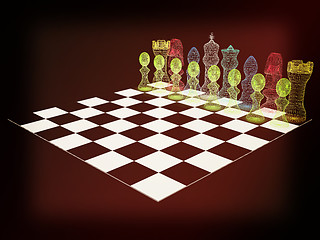 Image showing Chessboard with chess pieces. 3D illustration. Vintage style.