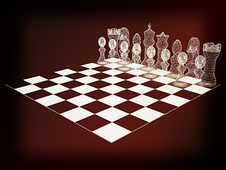 Image showing Chessboard with chess pieces. 3D illustration. Vintage style.