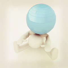 Image showing 3d man exercising position on fitness ball. My biggest pilates s