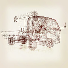 Image showing 3d model truck. 3D illustration. Vintage style.