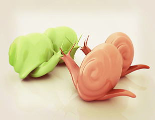 Image showing 3d fantasy animals, snails on white background . 3D illustration