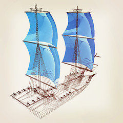 Image showing 3d model ship. 3D illustration. Vintage style.