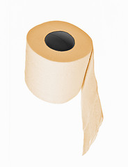 Image showing The roll of yellow toilet paper isolated 