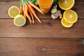 Image showing glass of carrot juice, fruits and vegetables