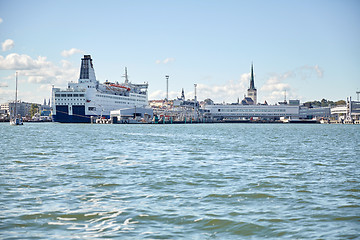 Image showing sea port harbor and old town in tallinn city