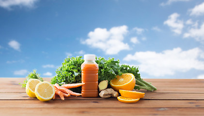 Image showing bottle with carrot juice, fruits and vegetables