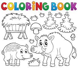 Image showing Coloring book with wild pigs theme 1