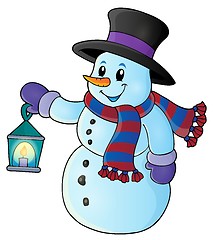 Image showing Snowman with lantern theme image 1