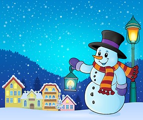 Image showing Snowman with lantern theme image 5