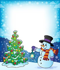 Image showing Frame with Christmas tree and snowman 3