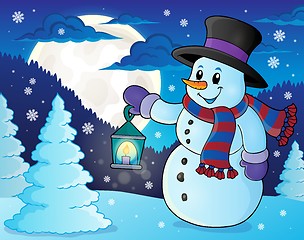 Image showing Snowman with lantern theme image 3