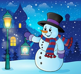 Image showing Snowman with lantern theme image 2