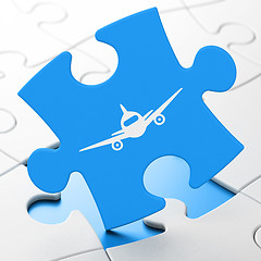 Image showing Travel concept: Aircraft on puzzle background