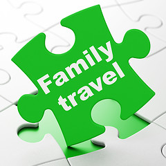 Image showing Travel concept: Family Travel on puzzle background