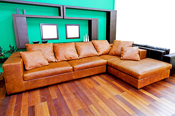 Image showing Leather brown sofa