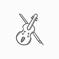 Image showing Violin with bow sketch icon.