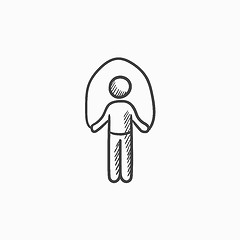 Image showing Man exercising with skipping rope sketch icon.