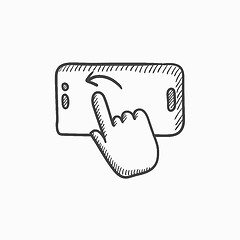 Image showing Finger touching smartphone sketch icon.