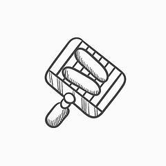 Image showing Grilled sausage on grate for barbecue sketch icon.