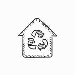 Image showing House with recycling symbol sketch icon.