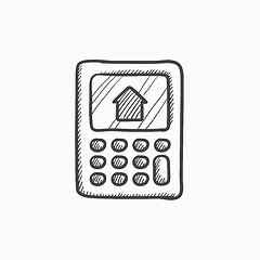 Image showing Calculator with house on display sketch icon.