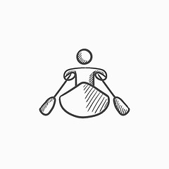Image showing Man kayaking sketch icon.