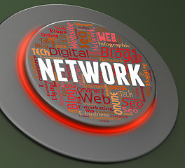 Image showing Network Button Shows Global Communications And Computer