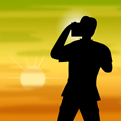 Image showing Sunset Photographer Shows Pic Warm And Sundown