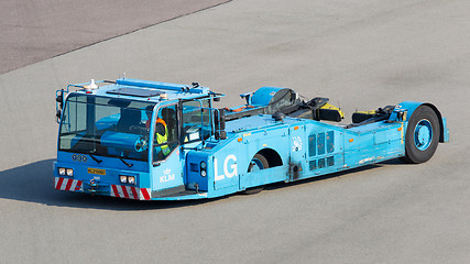 Image showing AMSTERDAM, THE NETHERLANDS - JULY 19: Large KLM aircraft tug at 